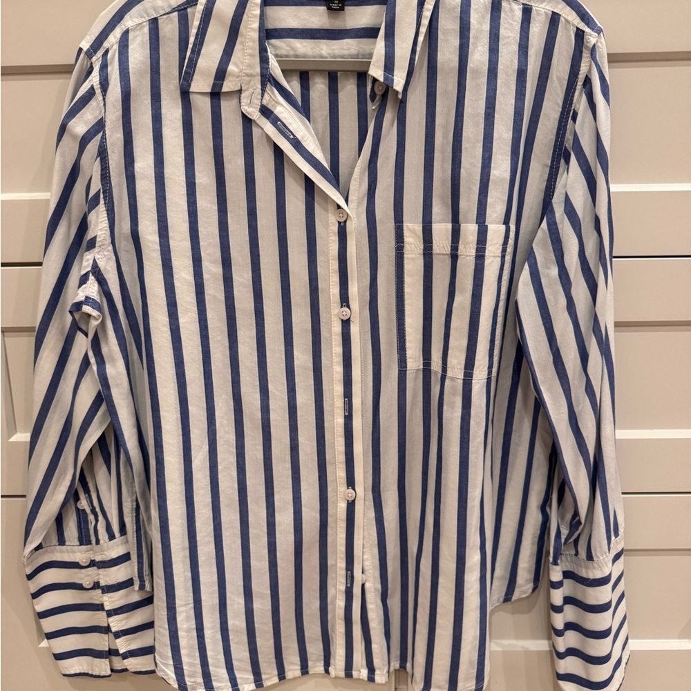 Womens J. Crew Blue & White Striped Button-Up Shirt Size 10